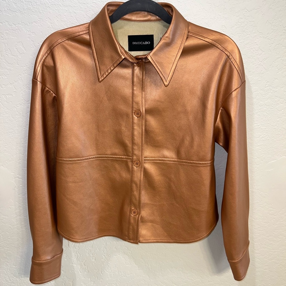 Dolce Cabo Metallic Copper Faux Leather Button-Front Jacket